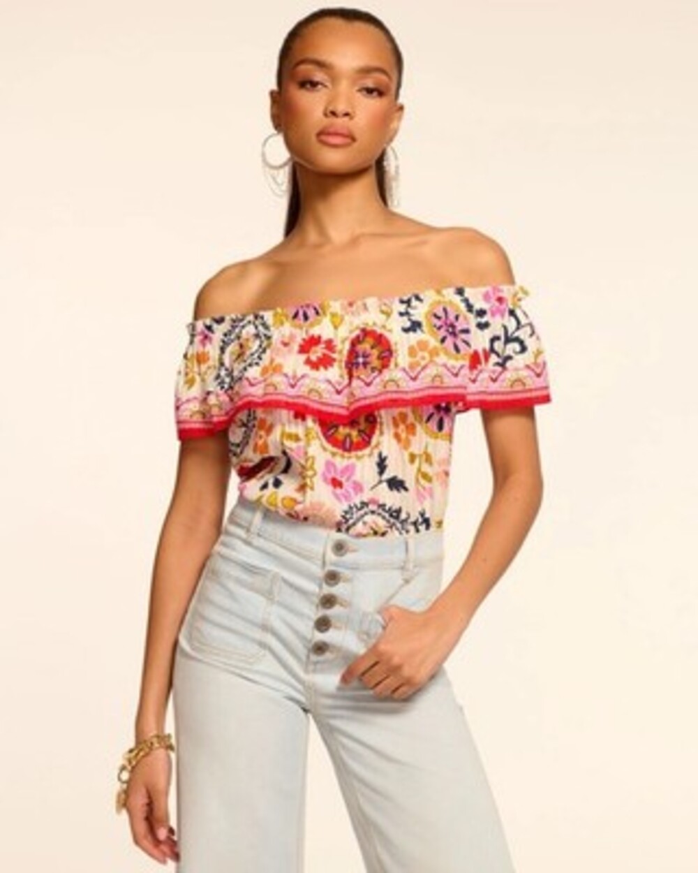 RAMY BROOK Maia Cotton Off-The-Shoulder Ruffle Blouse  SIZE SMALL NWT $295!